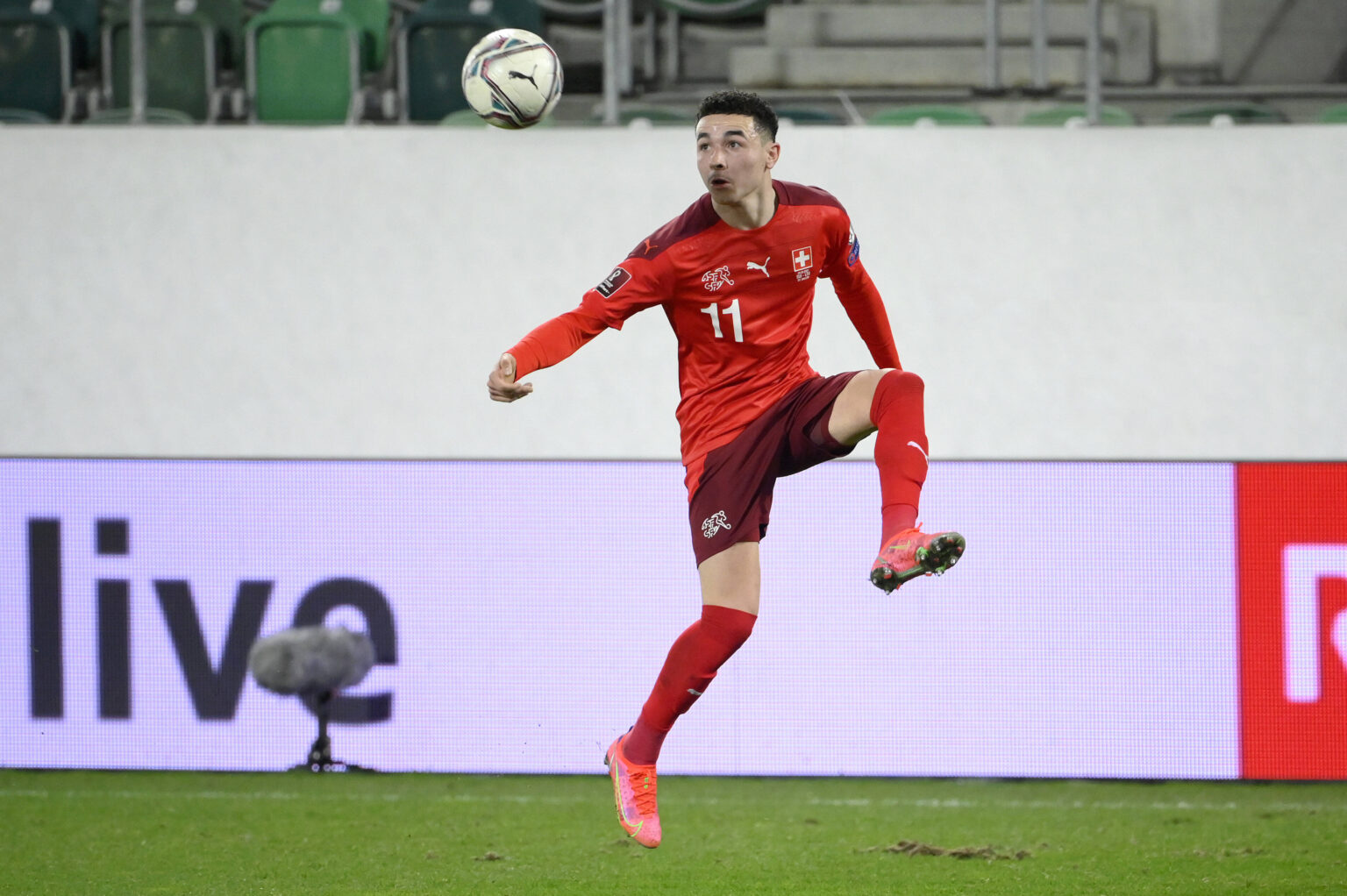  Ruben Vargas of Switzerland controls the ball during a Euro 2024 qualifying match.
